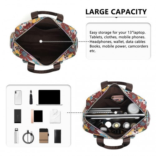 Kono Large Capacity Travel Bag with Multiple Zippered Pockets And Flower Print Perfect For Daily Use - Khaki