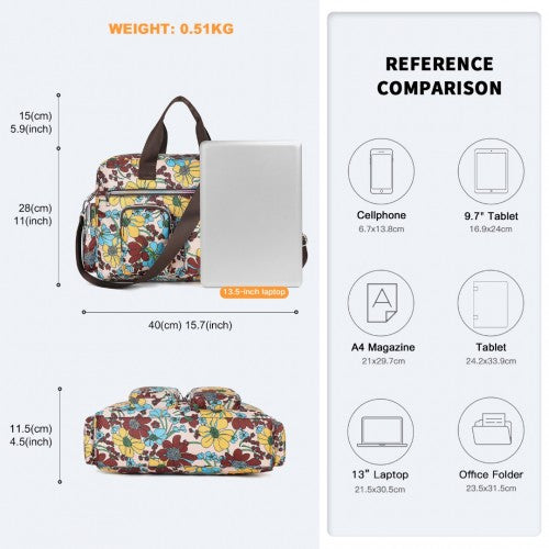 Kono Large Capacity Travel Bag with Multiple Zippered Pockets And Flower Print Perfect For Daily Use - Khaki