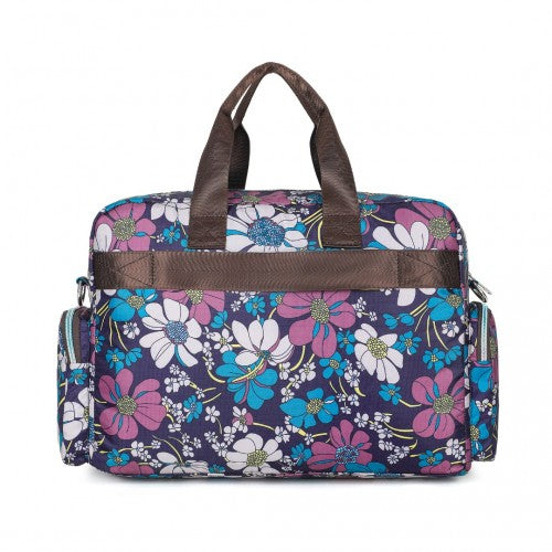 Kono Large Capacity Travel Bag with Multiple Zippered Pockets And Flower Print Perfect For Daily Use - Navy