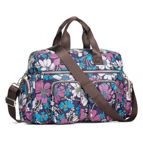 Kono Large Capacity Travel Bag with Multiple Zippered Pockets And Flower Print Perfect For Daily Use - Navy