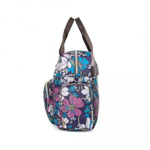 Kono Large Capacity Travel Bag with Multiple Zippered Pockets And Flower Print Perfect For Daily Use - Navy
