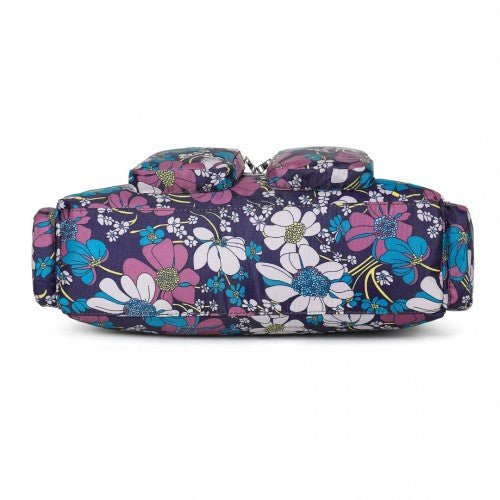 Kono Large Capacity Travel Bag with Multiple Zippered Pockets And Flower Print Perfect For Daily Use - Navy