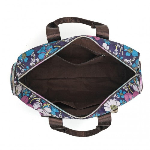 Kono Large Capacity Travel Bag with Multiple Zippered Pockets And Flower Print Perfect For Daily Use - Navy