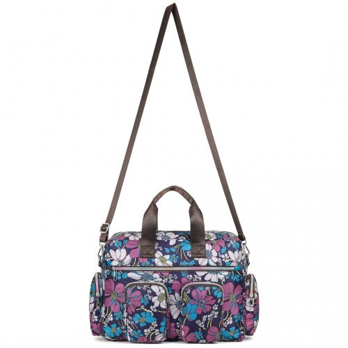 Kono Large Capacity Travel Bag with Multiple Zippered Pockets And Flower Print Perfect For Daily Use - Navy