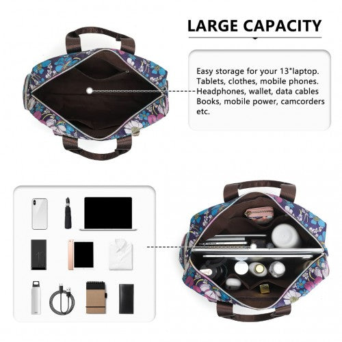 Kono Large Capacity Travel Bag with Multiple Zippered Pockets And Flower Print Perfect For Daily Use - Navy