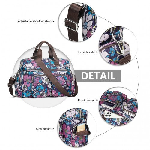 Kono Large Capacity Travel Bag with Multiple Zippered Pockets And Flower Print Perfect For Daily Use - Navy