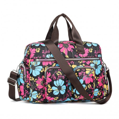 Kono Large Capacity Travel Bag with Multiple Zippered Pockets And Flower Print Perfect For Daily Use - Black