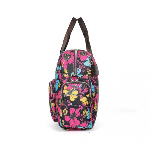 Kono Large Capacity Travel Bag with Multiple Zippered Pockets And Flower Print Perfect For Daily Use - Black