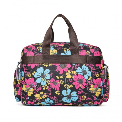 Kono Large Capacity Travel Bag with Multiple Zippered Pockets And Flower Print Perfect For Daily Use - Black
