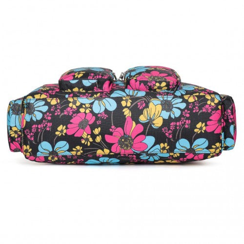 Kono Large Capacity Travel Bag with Multiple Zippered Pockets And Flower Print Perfect For Daily Use - Black