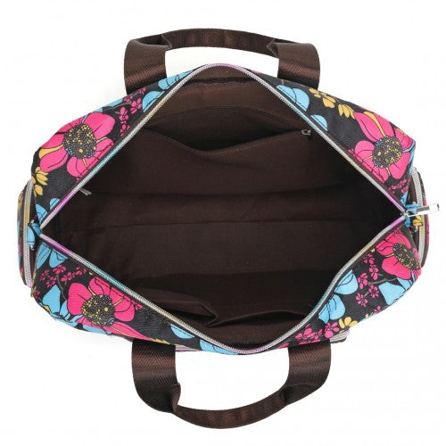 Kono Large Capacity Travel Bag with Multiple Zippered Pockets And Flower Print Perfect For Daily Use - Black