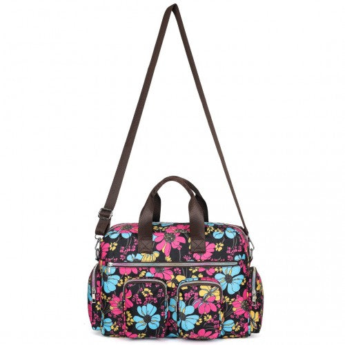 Kono Large Capacity Travel Bag with Multiple Zippered Pockets And Flower Print Perfect For Daily Use - Black