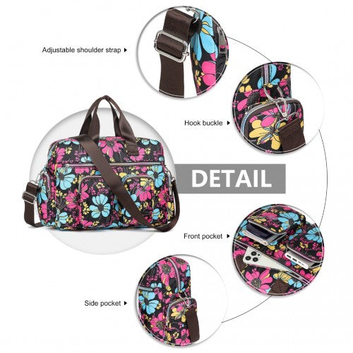 Kono Large Capacity Travel Bag with Multiple Zippered Pockets And Flower Print Perfect For Daily Use - Black