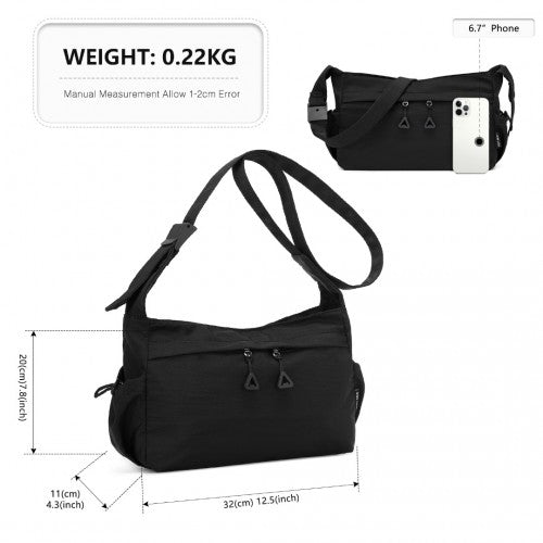 Miss Lulu Ultra - Light Water - Resistant Urban Casual Commuter Crossbody Bag - Black