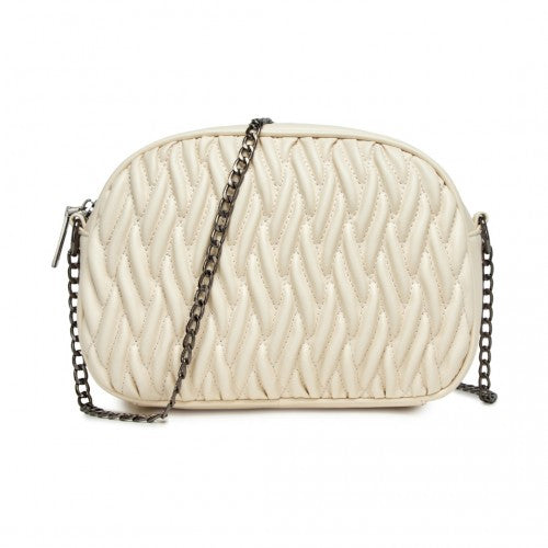Miss Lulu Practical Quilted Soft PU Leather Crossbody Shoulder Bag with Chain Strap - Beige