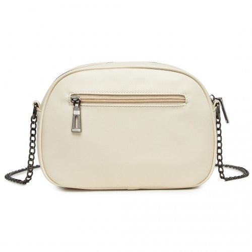 Miss Lulu Practical Quilted Soft PU Leather Crossbody Shoulder Bag with Chain Strap - Beige