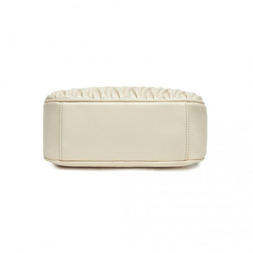 Miss Lulu Practical Quilted Soft PU Leather Crossbody Shoulder Bag with Chain Strap - Beige