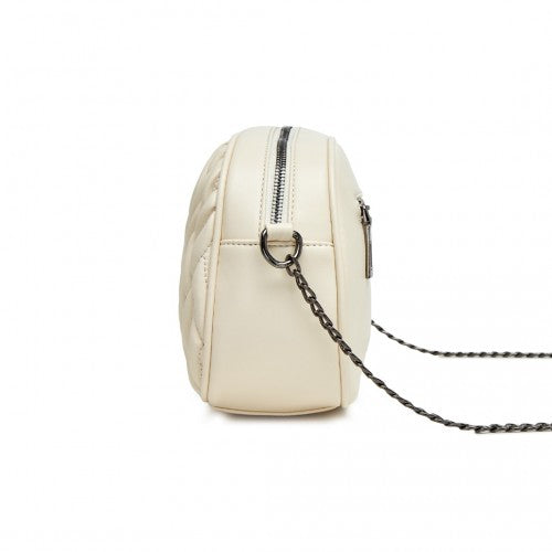 Miss Lulu Practical Quilted Soft PU Leather Crossbody Shoulder Bag with Chain Strap - Beige