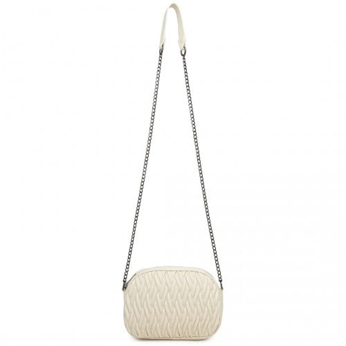 Miss Lulu Practical Quilted Soft PU Leather Crossbody Shoulder Bag with Chain Strap - Beige