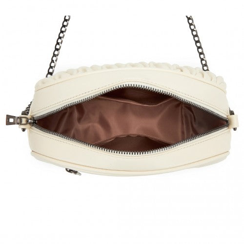 Miss Lulu Practical Quilted Soft PU Leather Crossbody Shoulder Bag with Chain Strap - Beige