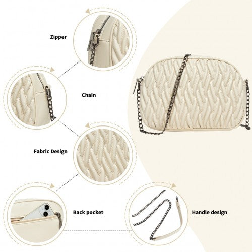 Miss Lulu Practical Quilted Soft PU Leather Crossbody Shoulder Bag with Chain Strap - Beige