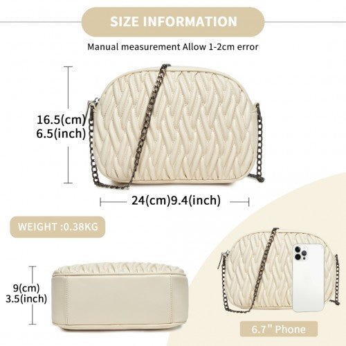 Miss Lulu Practical Quilted Soft PU Leather Crossbody Shoulder Bag with Chain Strap - Beige
