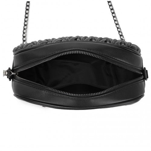 Miss Lulu Practical Quilted Soft PU Leather Crossbody Shoulder Bag with Chain Strap - Black