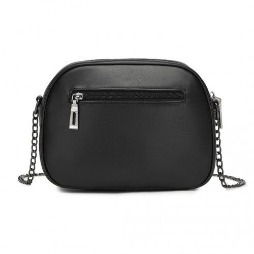 Miss Lulu Practical Quilted Soft PU Leather Crossbody Shoulder Bag with Chain Strap - Black