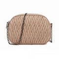 Miss Lulu Practical Quilted Soft PU Leather Crossbody Shoulder Bag with Chain Strap - Khaki