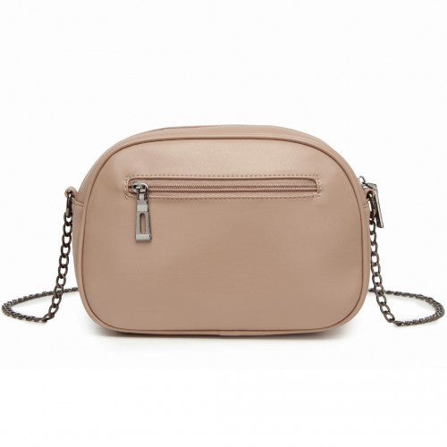 Miss Lulu Practical Quilted Soft PU Leather Crossbody Shoulder Bag with Chain Strap - Khaki