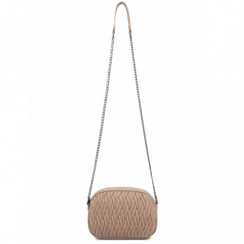Miss Lulu Practical Quilted Soft PU Leather Crossbody Shoulder Bag with Chain Strap - Khaki