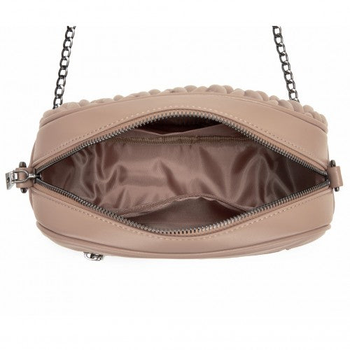 Miss Lulu Practical Quilted Soft PU Leather Crossbody Shoulder Bag with Chain Strap - Khaki