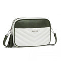 Miss Lulu Minimalist V - Stitch PU Leather Crossbody Bag with Tassel Zip - White And Green