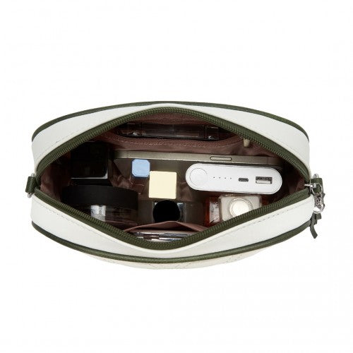 Miss Lulu Minimalist V - Stitch PU Leather Crossbody Bag with Tassel Zip - White And Green