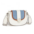 Miss Lulu Women's PU Leather Ethnic Style Crossbody Bag with Corduroy Flap and Adjustable Strap - Blue and Beige