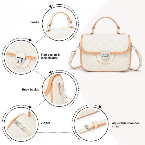 Miss Lulu Practical Quilted PU Leather Crossbody Handbag with Secure Lock and Everyday Storage - Beige