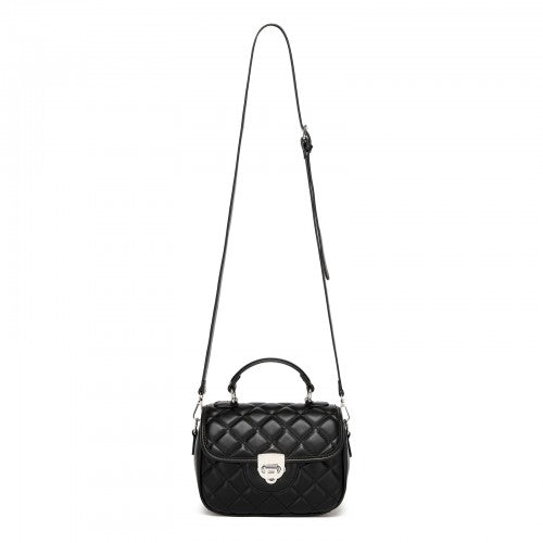 Miss Lulu Practical Quilted PU Leather Crossbody Handbag with Secure Lock and Everyday Storage - Black