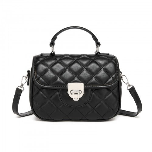Miss Lulu Practical Quilted PU Leather Crossbody Handbag with Secure Lock and Everyday Storage - Black