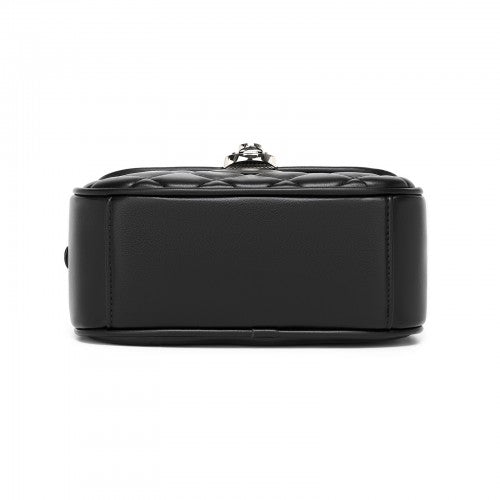 Miss Lulu Practical Quilted PU Leather Crossbody Handbag with Secure Lock and Everyday Storage - Black