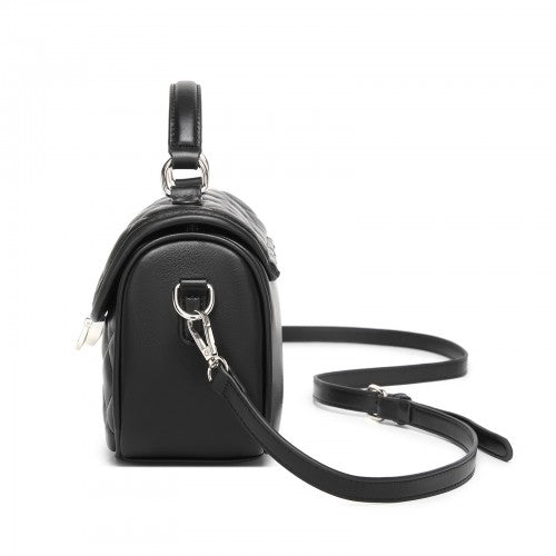 Miss Lulu Practical Quilted PU Leather Crossbody Handbag with Secure Lock and Everyday Storage - Black