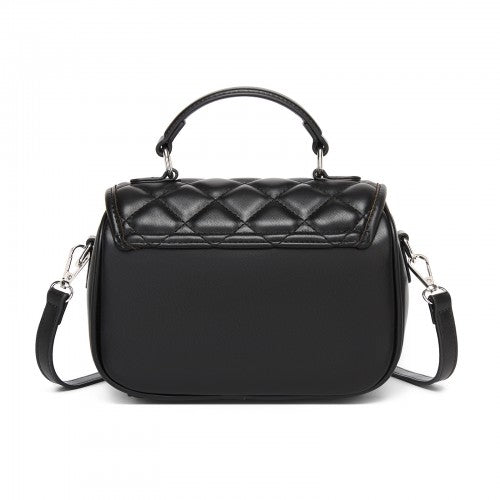 Miss Lulu Practical Quilted PU Leather Crossbody Handbag with Secure Lock and Everyday Storage - Black