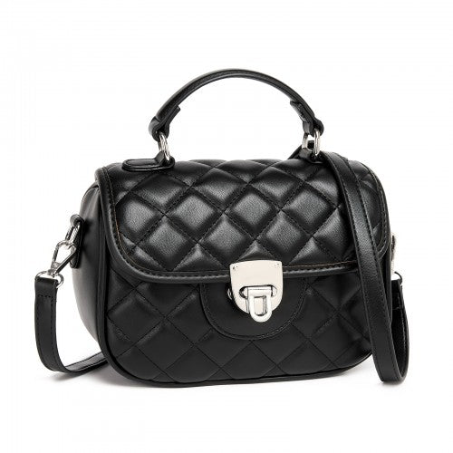 Miss Lulu Practical Quilted PU Leather Crossbody Handbag with Secure Lock and Everyday Storage - Black