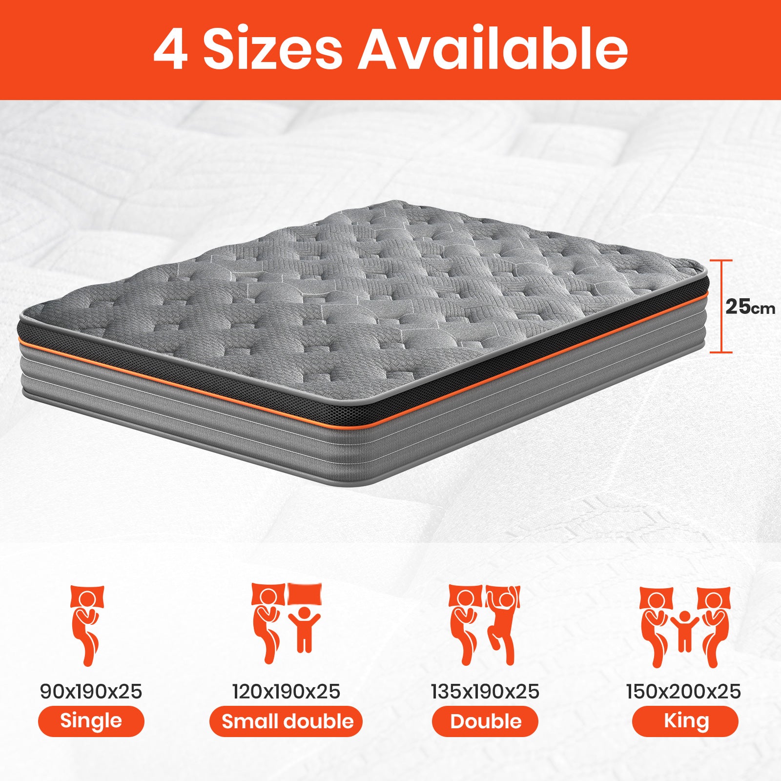 7-Zone Hybrid Pocket Sprung Mattress – Memory Foam, Medium-Firm, Single | Small Double | Double | | King