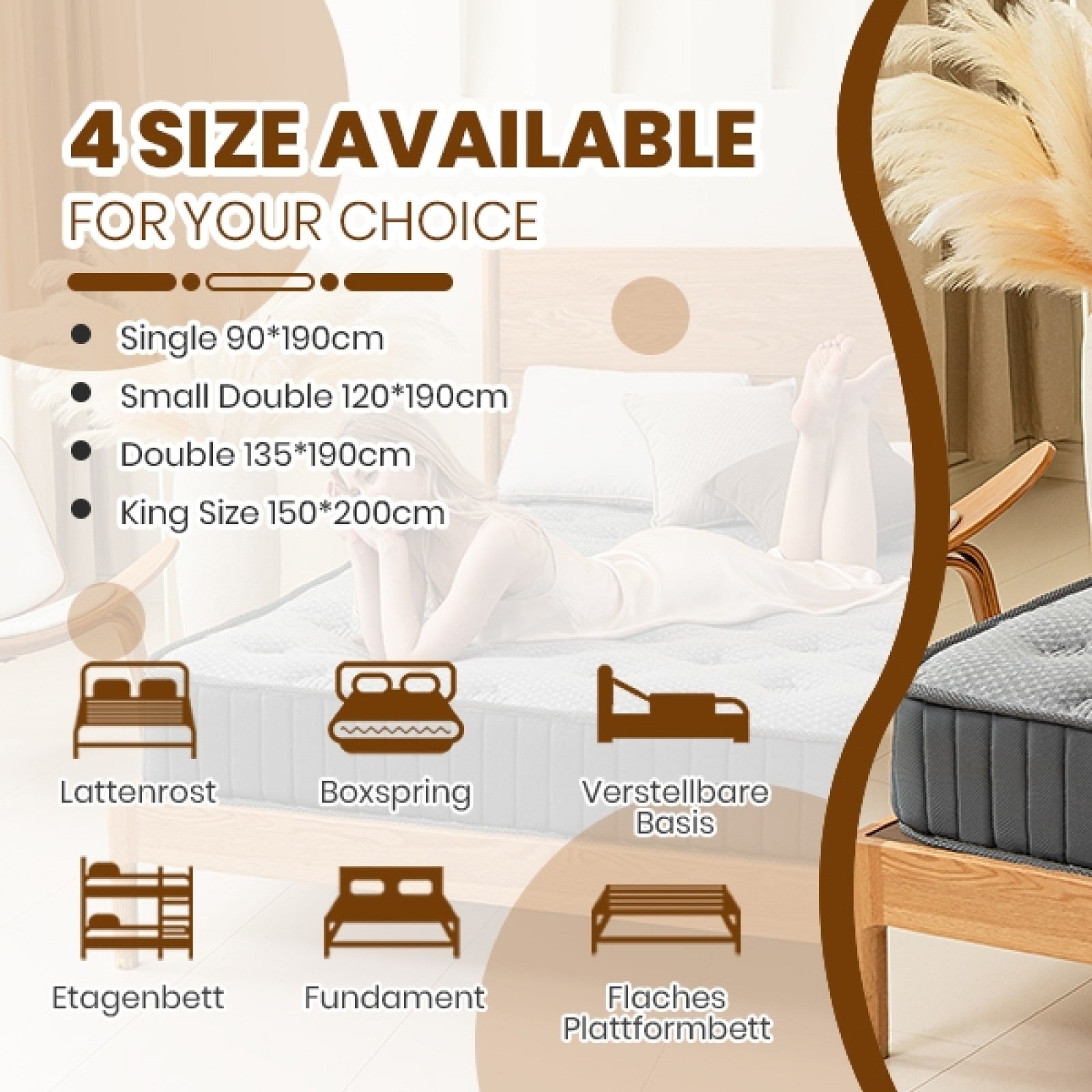 18cm Hybrid Memory Foam & Bonnell Spring Mattress – Medium-Firm, Pressure Relief, Cooler Sleep | Single, Small Double, Double, King