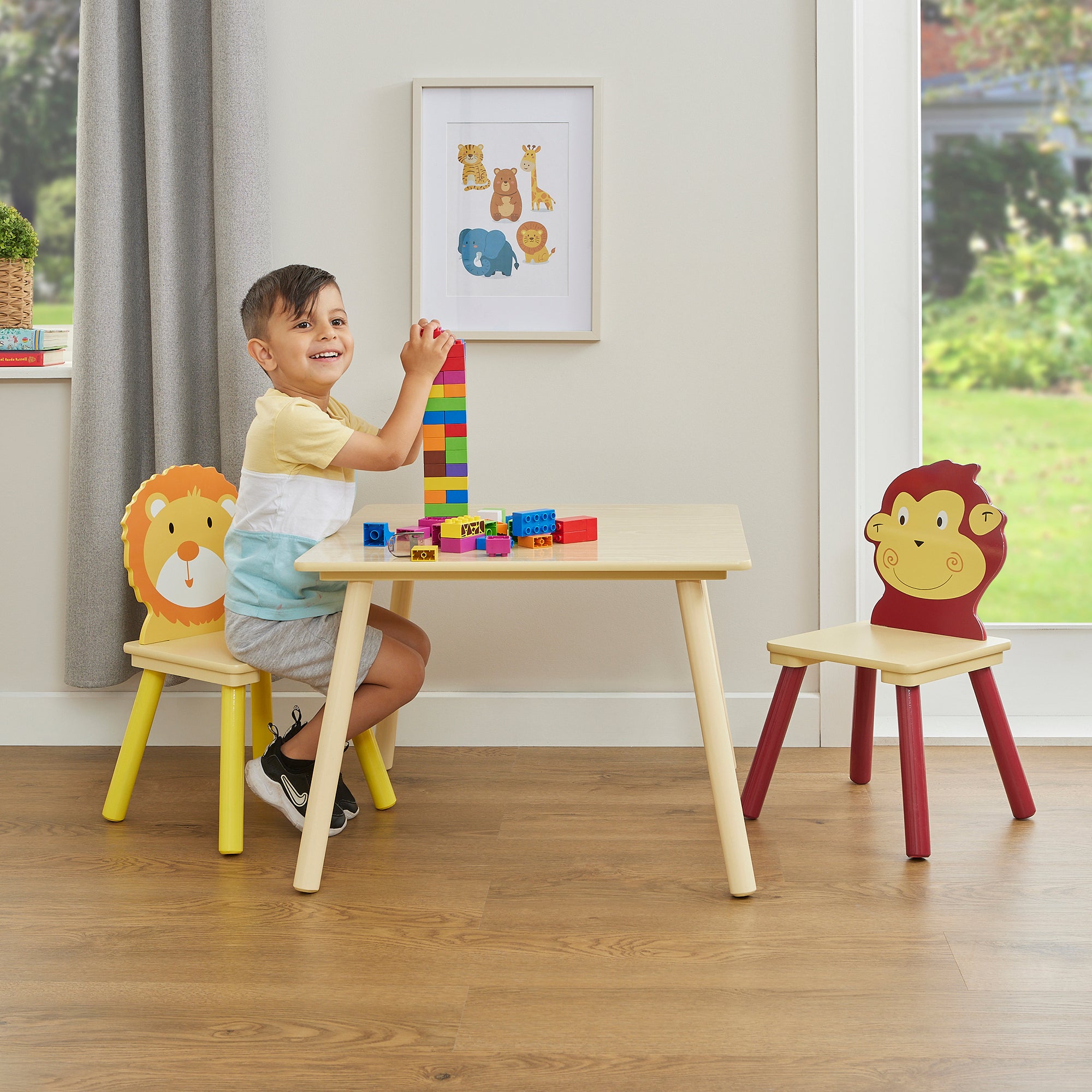 Kids Jungle Table & Two Chairs Set – Monkey & Lion (18 Months-6 Years)