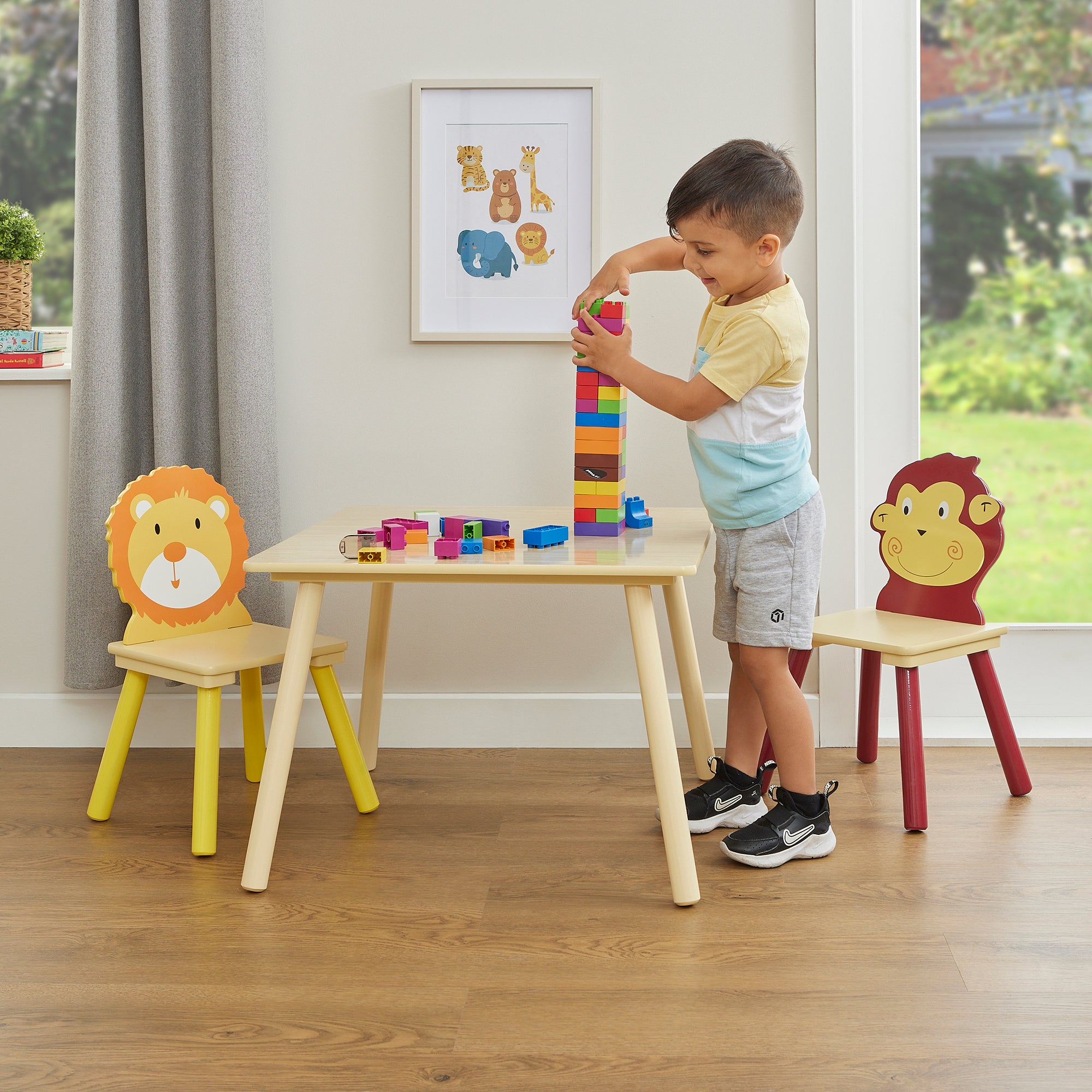 Kids Jungle Table & Two Chairs Set – Monkey & Lion (18 Months-6 Years)