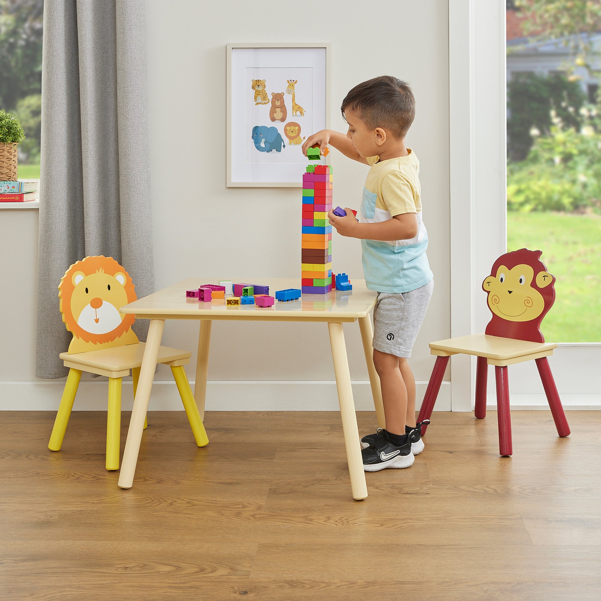 Kids Jungle Table & Two Chairs Set – Monkey & Lion (18 Months-6 Years)