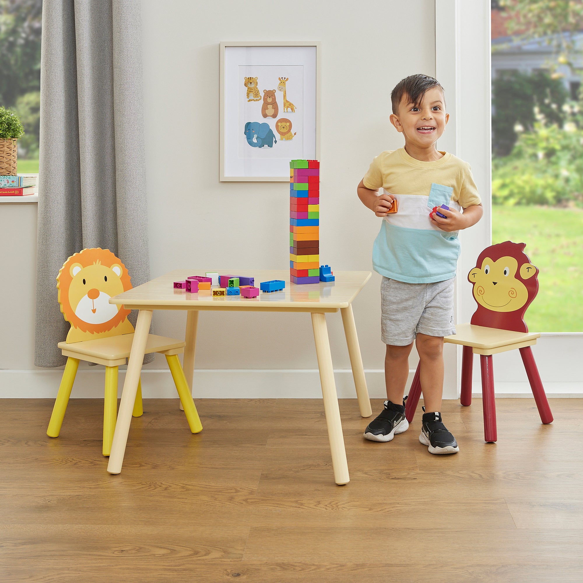 Kids Jungle Table & Two Chairs Set – Monkey & Lion (18 Months-6 Years)