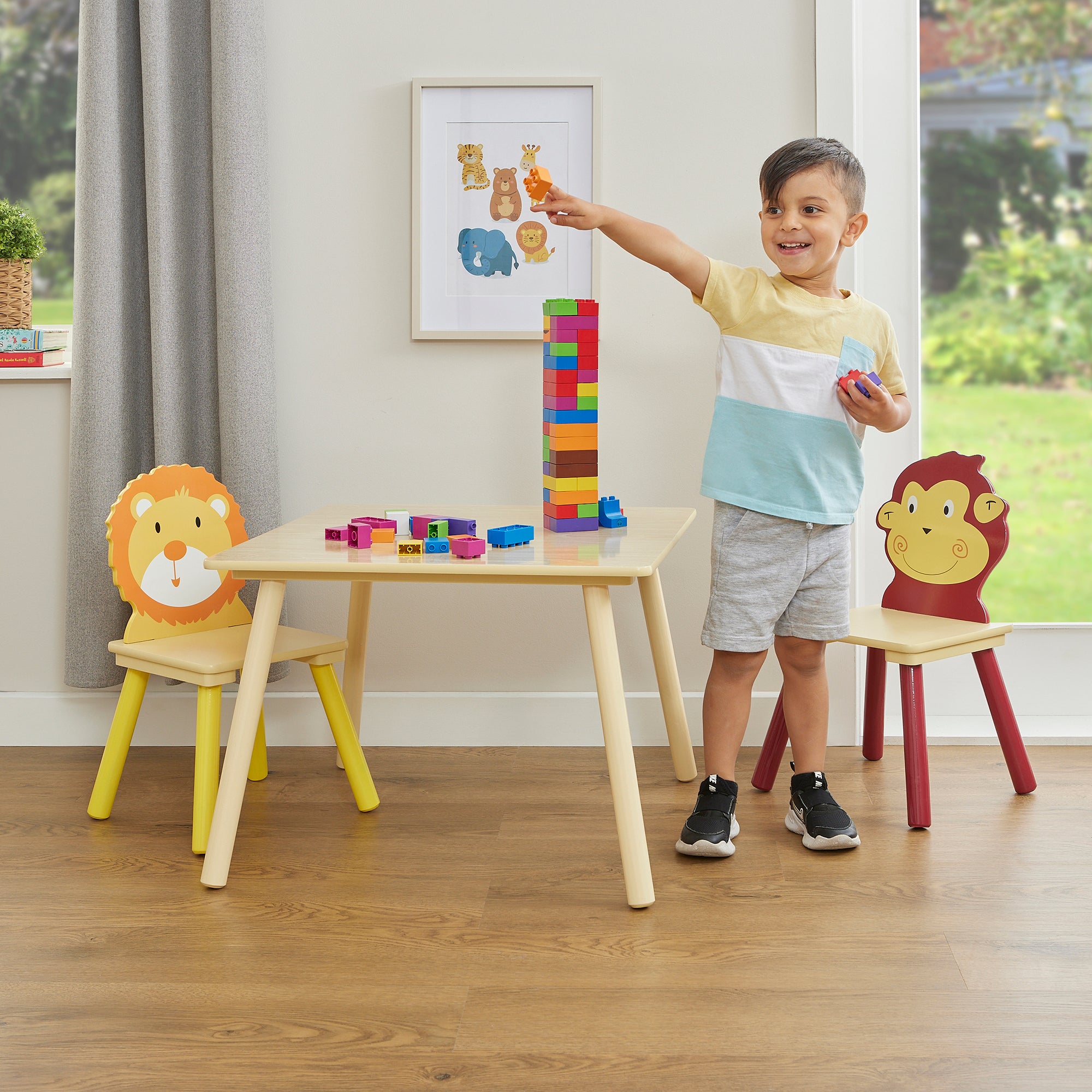 Kids Jungle Table & Two Chairs Set – Monkey & Lion (18 Months-6 Years)