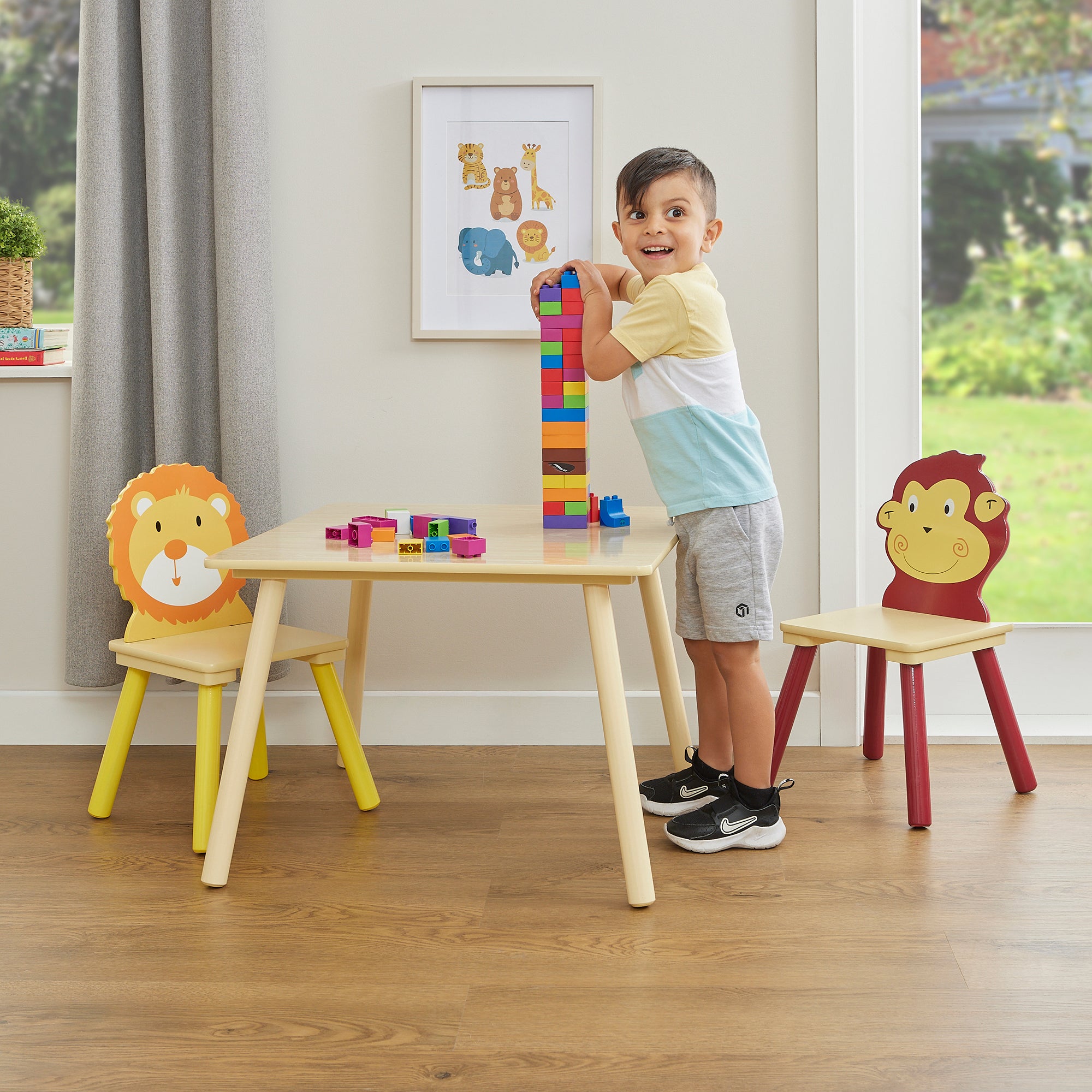 Kids Jungle Table & Two Chairs Set – Monkey & Lion (18 Months-6 Years)